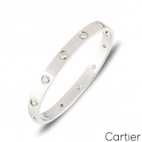Cartier White Gold Full Diamond Love Bracelet Size 19 B6040719